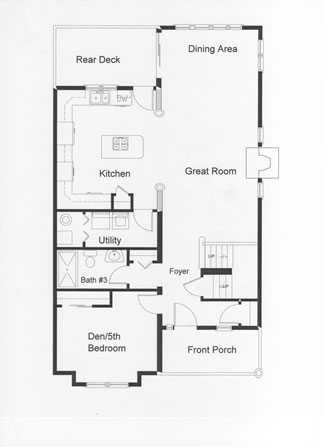Open floor plan kitchen, dining and great rooms. First floor plan includes a den which can be converted to a future bedroom.